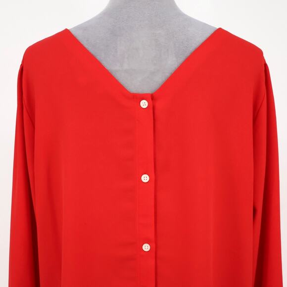 Loft Plus Top Womens 16 Red Button Up Back Blouse Cuffs Scoop Neck Lightweight - Picture 9 of 12